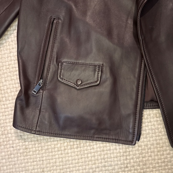 NEW Massimo Dutti Brown Leather Moto Jacket SZ Small - Picture 2 of 4
